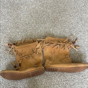 Minnetonka Fringe Moccasin Boots - Brown